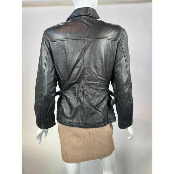 Laura Leigh Vintage Leather Biker Jacket Size Large Black Zip Front and Pockets - Picture 6 of 16